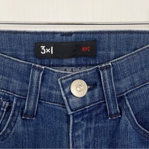 3x1 High Rise Ankle Raw Hem Cotton Blend Skinny Jeans in Sally, Medium Wash  24 - Picture 3 of 7